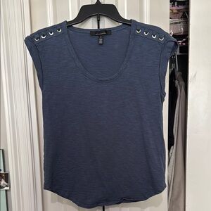 White House Black Market Blue Muscle Tee with Cap Sleeves and Silver brads